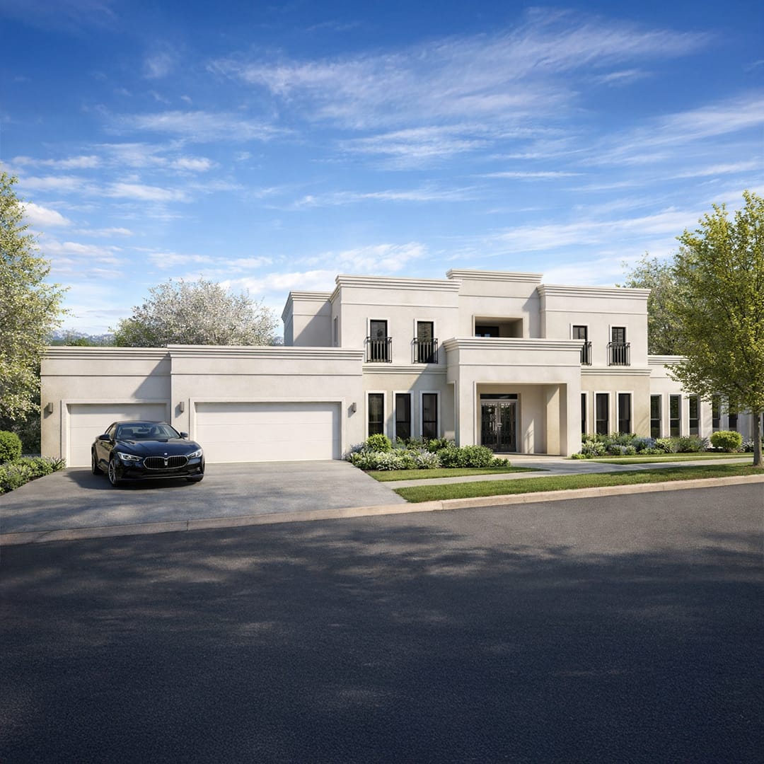Grand classical residence with cream render and triple garage, designed by Digital Projects